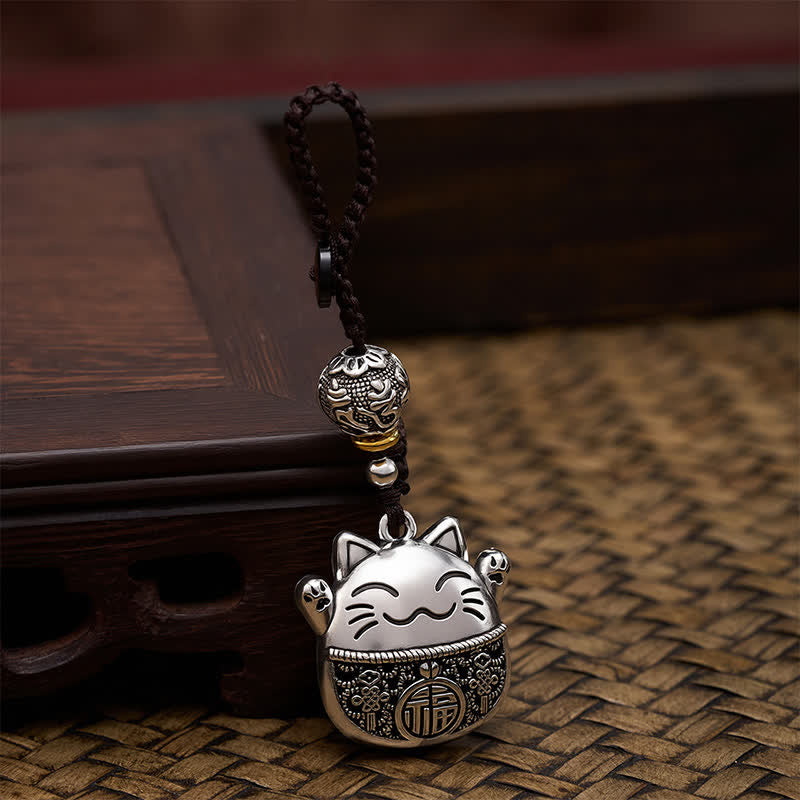 Buddha Stones Llaveros trenzados de cobre grabados con el personaje Fu y el gato de la suerte. - image 3