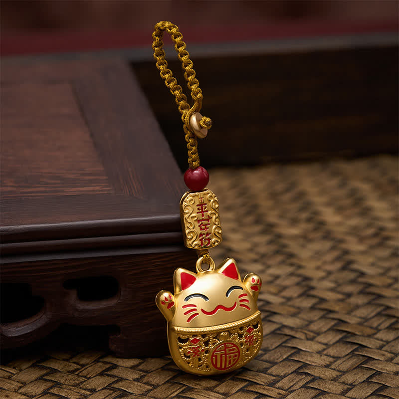 Buddha Stones Llaveros trenzados de cobre grabados con el personaje Fu y el gato de la suerte. - image 12