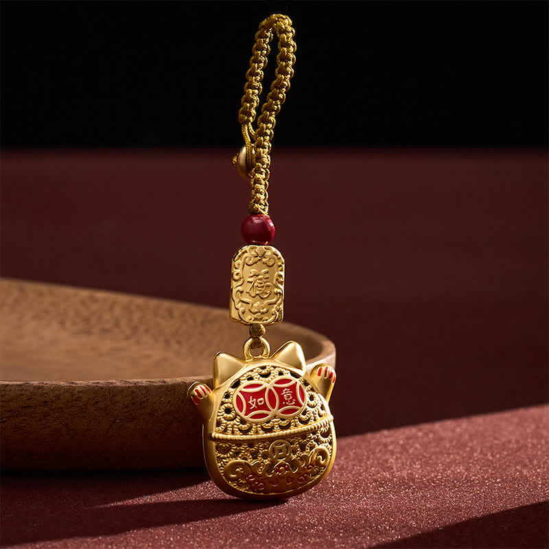 Buddha Stones Llaveros trenzados de cobre grabados con el personaje Fu y el gato de la suerte. - image 11