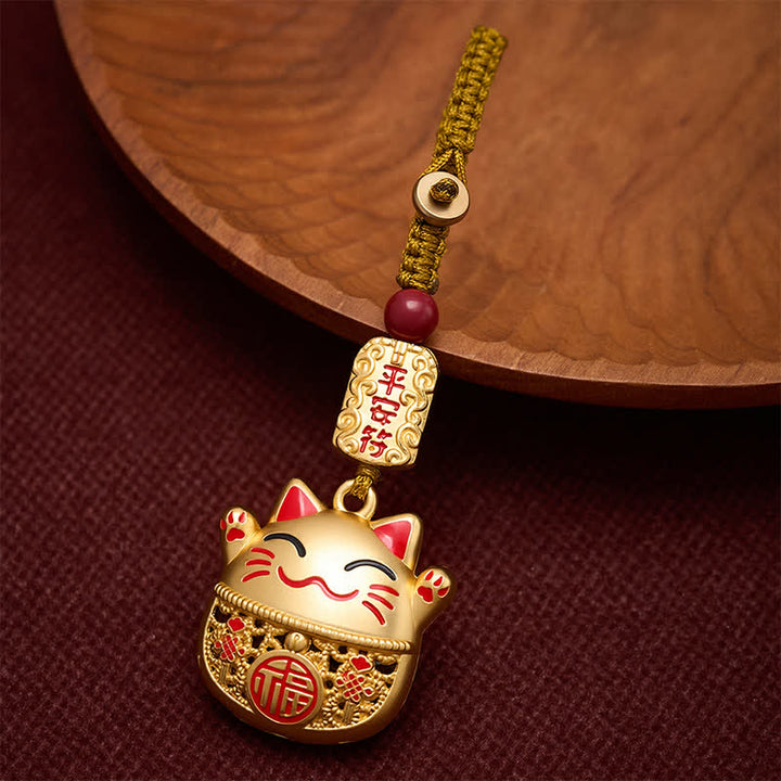 Buddha Stones Llaveros trenzados de cobre grabados con el personaje Fu y el gato de la suerte. - Gato de la Suerte Dorado - image 9