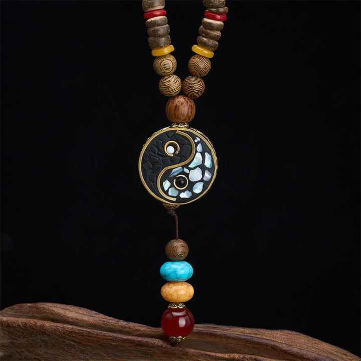 Buddha Stones Collar de cuentas de madera de wengué con diseño Yin Yang para el equilibrio y la conexión a tierra. - image 8