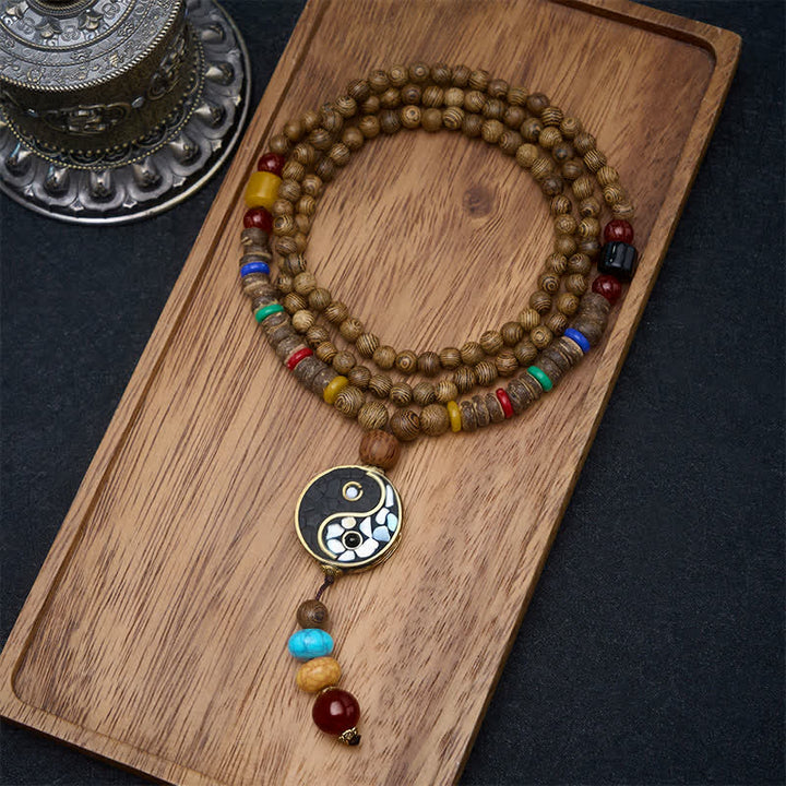 Buddha Stones Collar de cuentas de madera de wengué con diseño Yin Yang para el equilibrio y la conexión a tierra. - Yin Yang (Equilibrio ♥ Armonía) - image 0