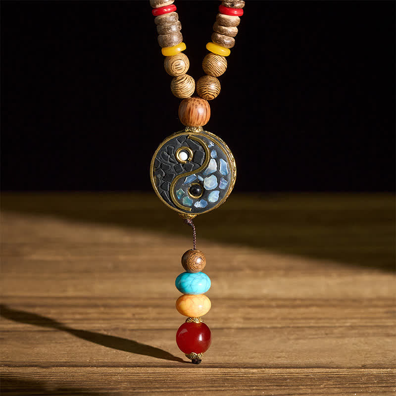 Buddha Stones Collar de cuentas de madera de wengué con diseño Yin Yang para el equilibrio y la conexión a tierra. - image 9