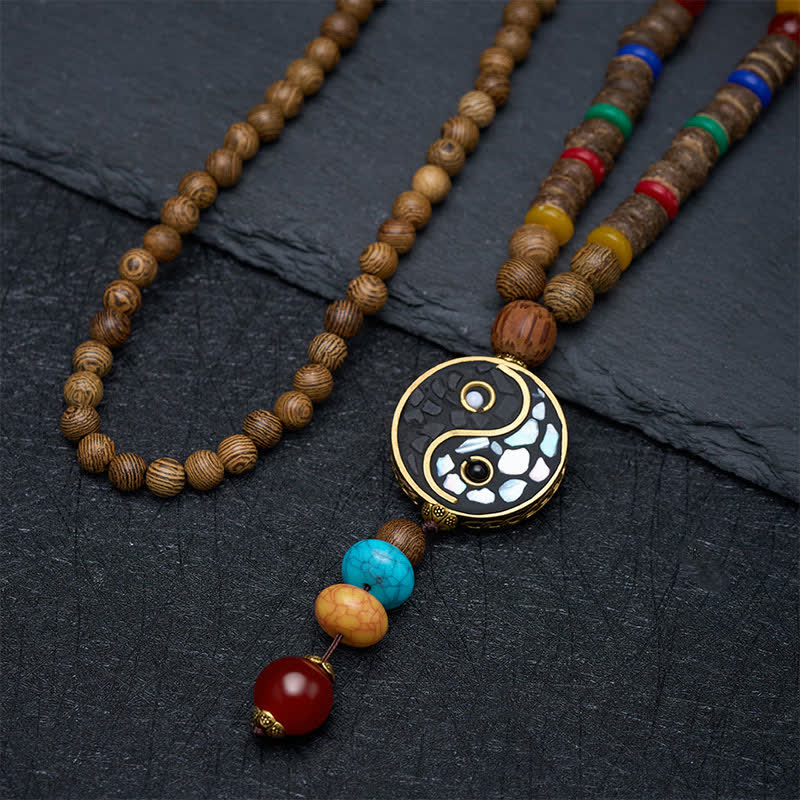 Buddha Stones Collar de cuentas de madera de wengué con diseño Yin Yang para el equilibrio y la conexión a tierra. - image 2