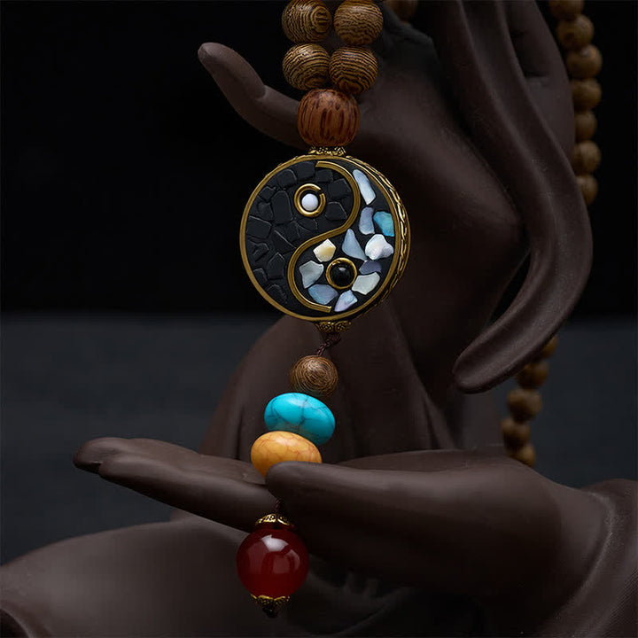 Buddha Stones Collar de cuentas de madera de wengué con diseño Yin Yang para el equilibrio y la conexión a tierra. - image 4
