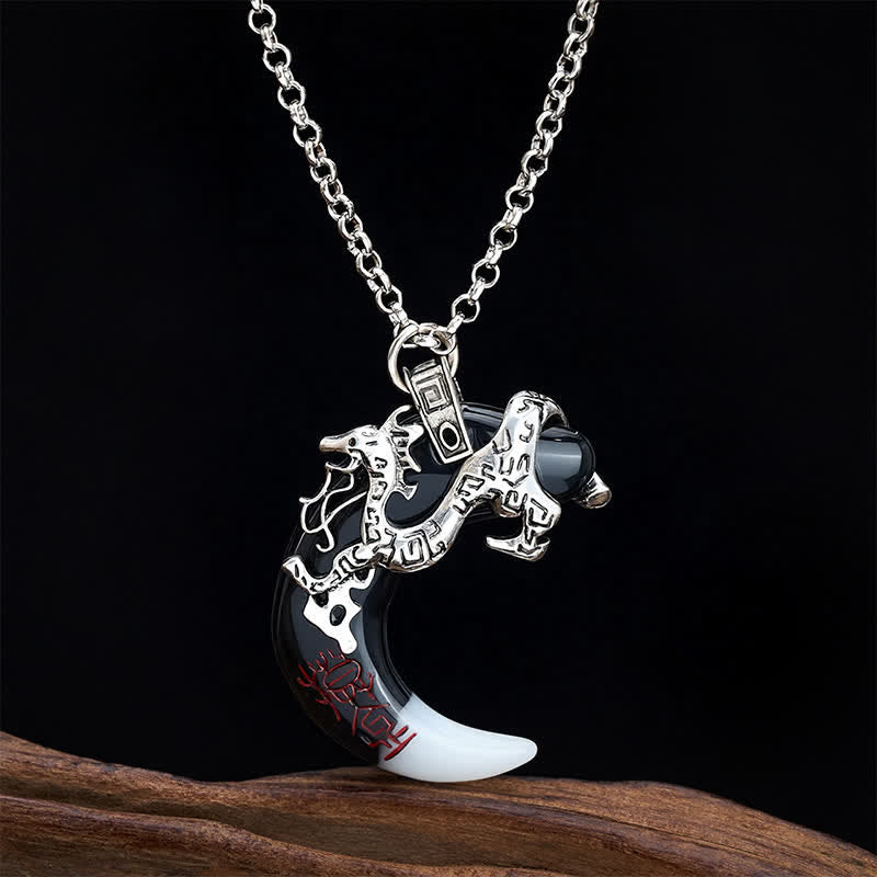 Buddha Stones Collar con colgante de media luna de la Fuerza del Dragón - Plata - image 0