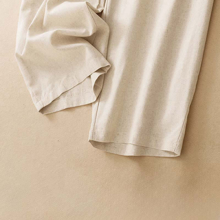 Buddha Stones Pantalones harem minimalistas de lino liso de cintura alta con botones y bolsillos para mujer, ideales para el verano. - image 15