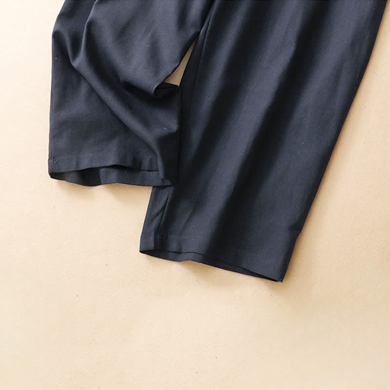 Buddha Stones Pantalones harem minimalistas de lino liso de cintura alta con botones y bolsillos para mujer, ideales para el verano. - image 7