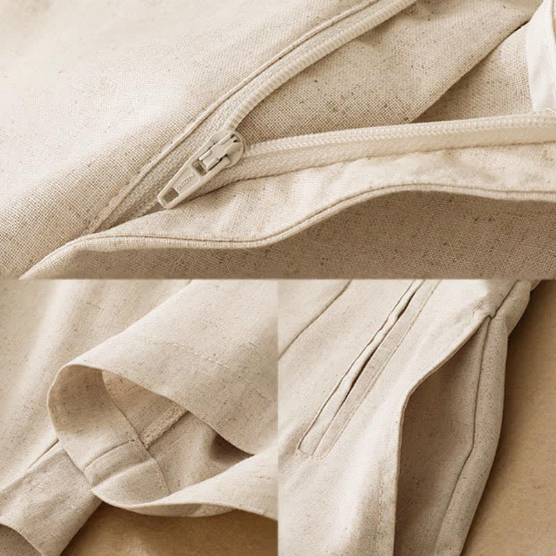 Buddha Stones Pantalones harem minimalistas de lino liso de cintura alta con botones y bolsillos para mujer, ideales para el verano. - image 13