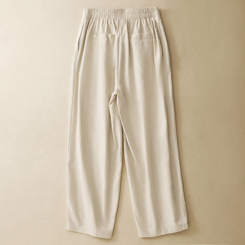 Buddha Stones Pantalones harem minimalistas de lino liso de cintura alta con botones y bolsillos para mujer, ideales para el verano. - image 10