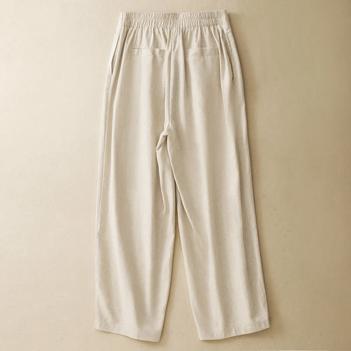 Buddha Stones Pantalones harem minimalistas de lino liso de cintura alta con botones y bolsillos para mujer, ideales para el verano. - image 10