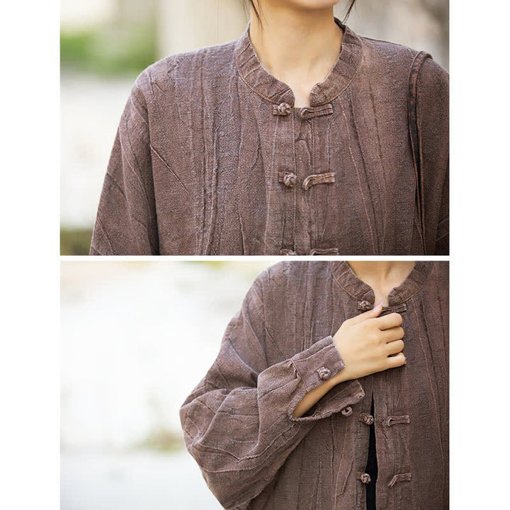 Chaqueta con frente abierto de meditación Zen de manga larga con botón de rana y teñido anudado de Buddha Stones - image 26