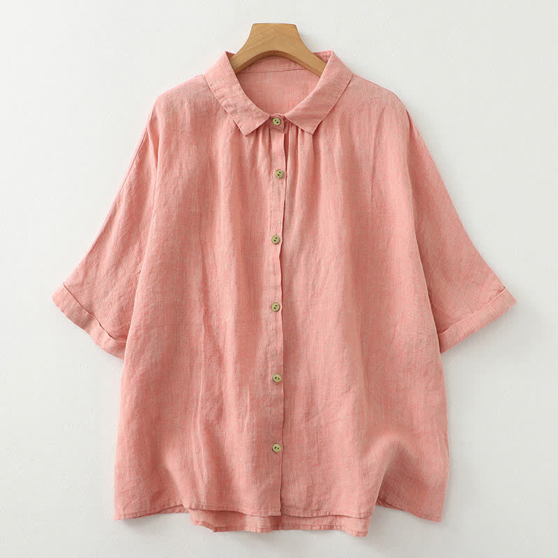 Camisa de manga corta para mujer con botones y estampado de Buddha Stones. - Salmón - US12, UK/AU16, EU44 (2XL) - image 8