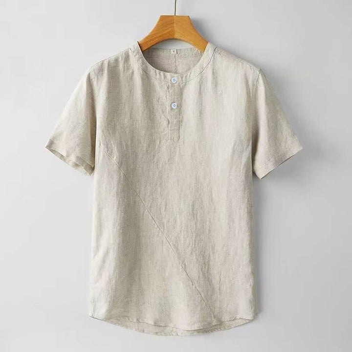 Buddha Stones Camisa de lino y algodón de manga corta con botones de color sólido de verano para hombre - Lino - US/UK/AU48, UE58 (4XL) - image 0