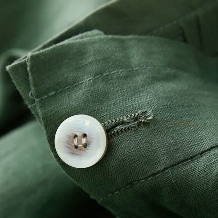 Pantalones cortos de lino y algodón con botones y cremallera plisados ​​de color liso con Buddha Stones para mujer con bolsillos - image 17
