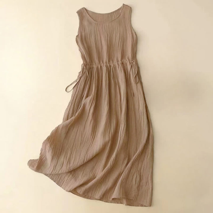 Vestido midi informal sin mangas con bolsillos, estampado Buddha Stones , hecho a mano, con cordón ajustable en la cintura. - BurlyWood - US8-10，UK/AU12-14，EU40-42 (2XL) - image 0