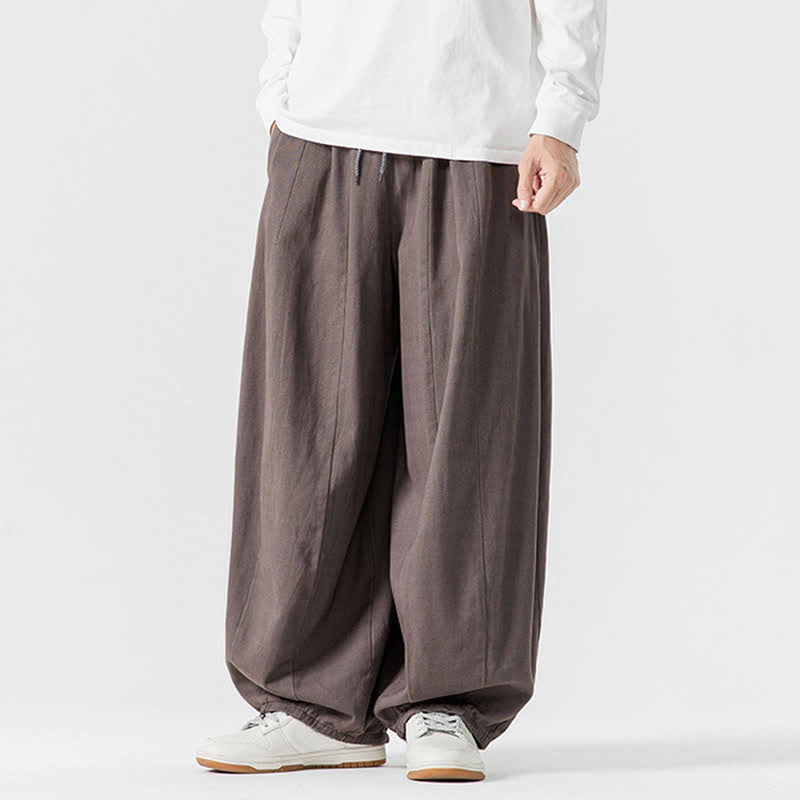 Buddha Stones Pantalones largos de algodón liso, sencillos, con cordón ajustable, estilo casual de otoño, para hombre, de pierna recta y con bolsillos. - image 3