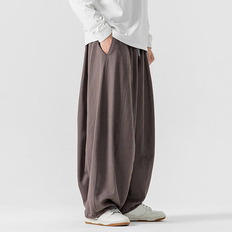 Buddha Stones Pantalones largos de algodón liso, sencillos, con cordón ajustable, estilo casual de otoño, para hombre, de pierna recta y con bolsillos. - image 2