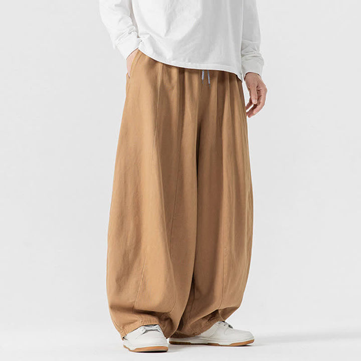 Buddha Stones Pantalones largos de algodón liso, sencillos, con cordón ajustable, estilo casual de otoño, para hombre, de pierna recta y con bolsillos. - image 35