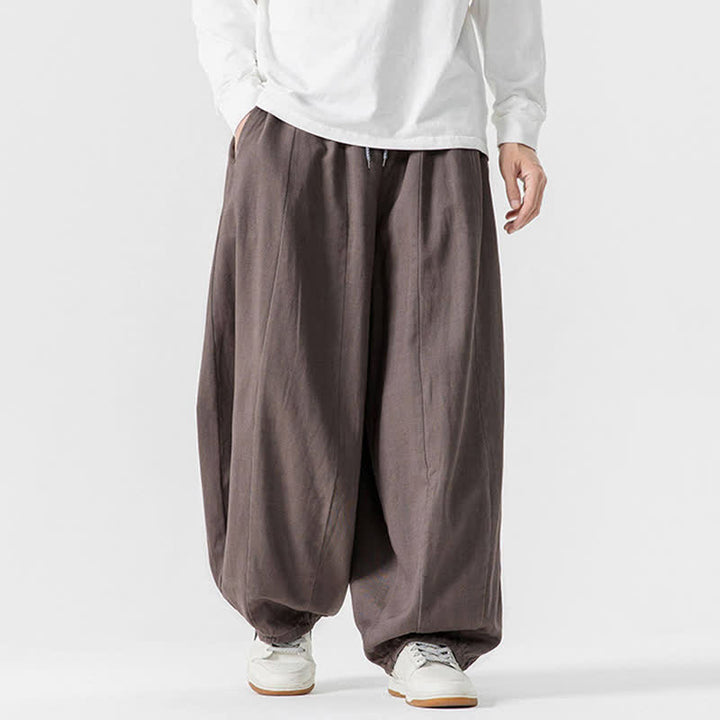 Buddha Stones Pantalones largos de algodón liso, sencillos, con cordón ajustable, estilo casual de otoño, para hombre, de pierna recta y con bolsillos. - image 5