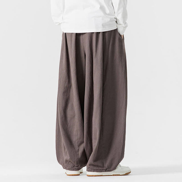 Buddha Stones Pantalones largos de algodón liso, sencillos, con cordón ajustable, estilo casual de otoño, para hombre, de pierna recta y con bolsillos. - image 4