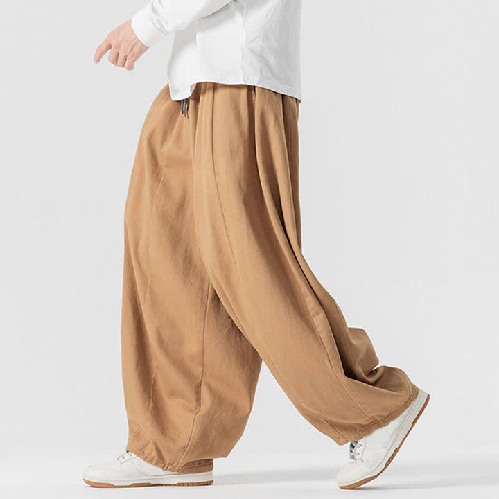 Buddha Stones Pantalones largos de algodón liso, sencillos, con cordón ajustable, estilo casual de otoño, para hombre, de pierna recta y con bolsillos. - image 36