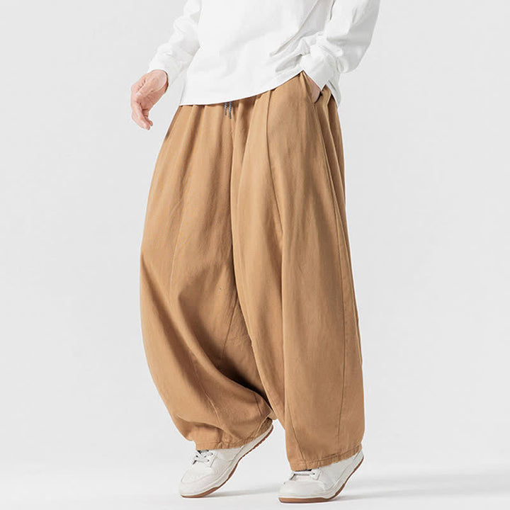 Buddha Stones Pantalones largos de algodón liso, sencillos, con cordón ajustable, estilo casual de otoño, para hombre, de pierna recta y con bolsillos. - image 40