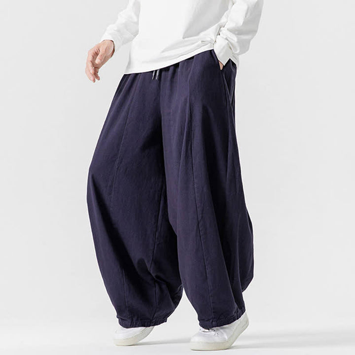 Buddha Stones Pantalones largos de algodón liso, sencillos, con cordón ajustable, estilo casual de otoño, para hombre, de pierna recta y con bolsillos. - image 32