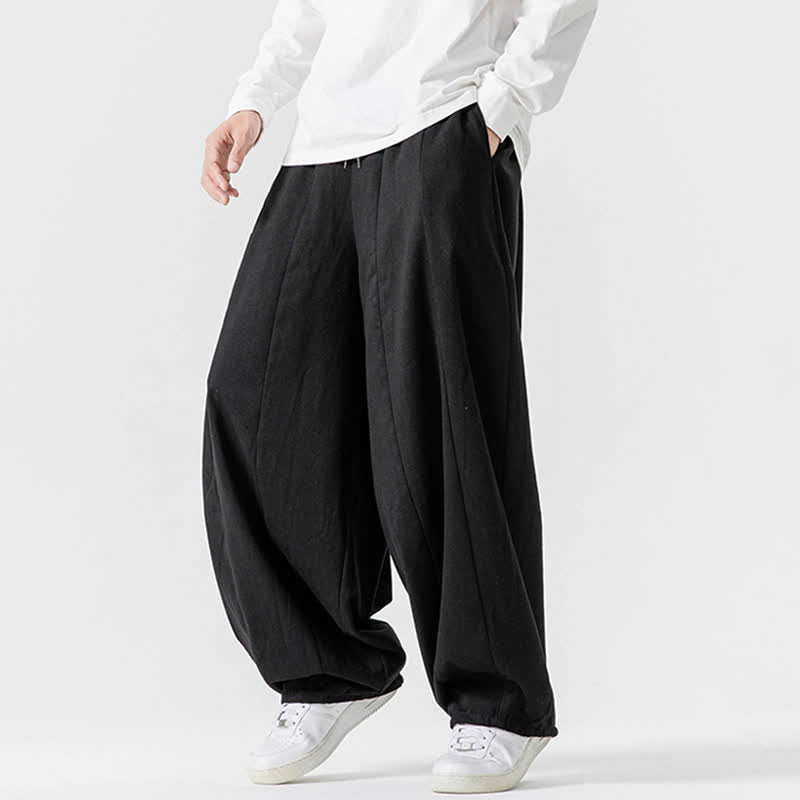 Buddha Stones Pantalones largos de algodón liso, sencillos, con cordón ajustable, estilo casual de otoño, para hombre, de pierna recta y con bolsillos. - image 12