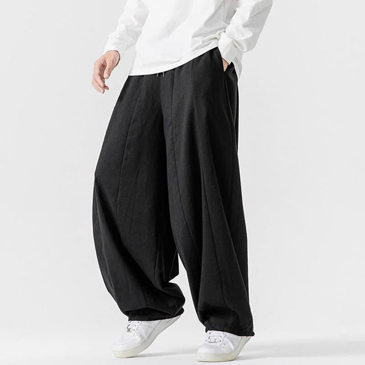 Buddha Stones Pantalones largos de algodón liso, sencillos, con cordón ajustable, estilo casual de otoño, para hombre, de pierna recta y con bolsillos. - image 12