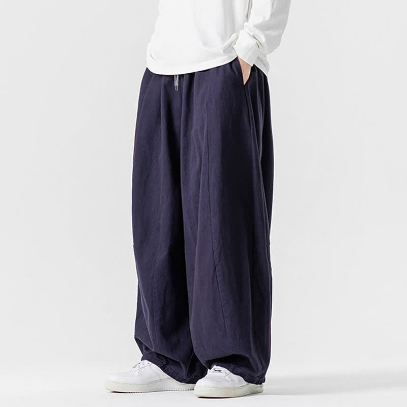 Buddha Stones Pantalones largos de algodón liso, sencillos, con cordón ajustable, estilo casual de otoño, para hombre, de pierna recta y con bolsillos. - image 31