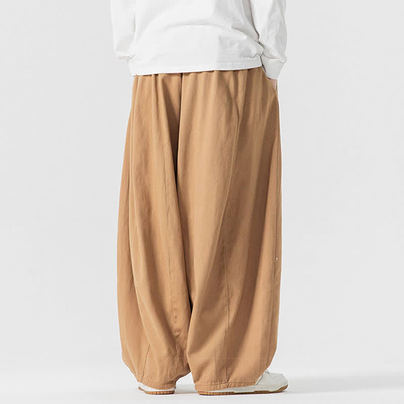 Buddha Stones Pantalones largos de algodón liso, sencillos, con cordón ajustable, estilo casual de otoño, para hombre, de pierna recta y con bolsillos. - image 37