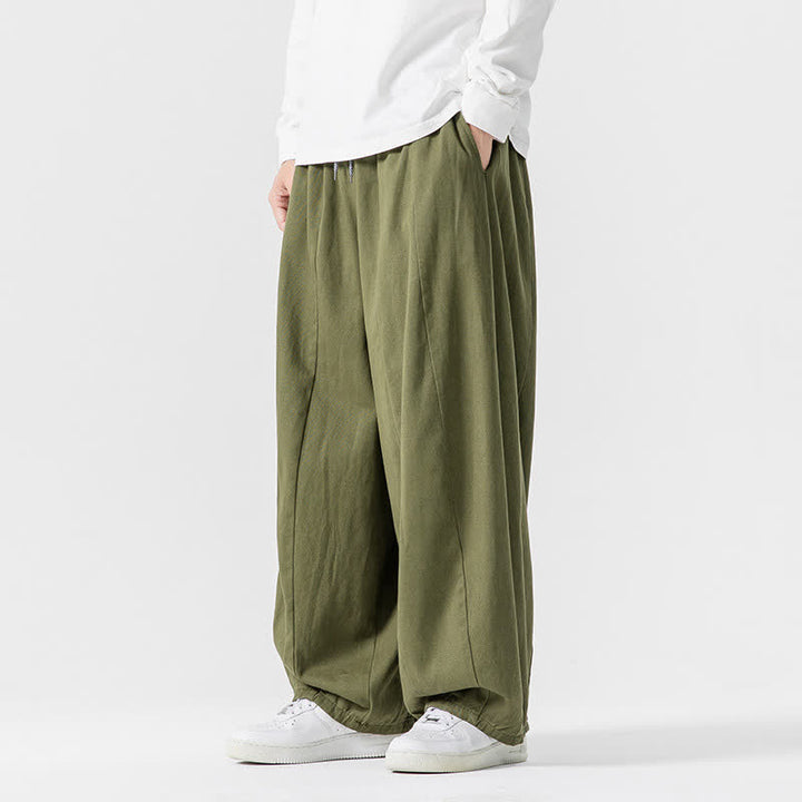 Buddha Stones Pantalones largos de algodón liso, sencillos, con cordón ajustable, estilo casual de otoño, para hombre, de pierna recta y con bolsillos. - image 25