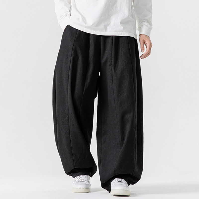 Buddha Stones Pantalones largos de algodón liso, sencillos, con cordón ajustable, estilo casual de otoño, para hombre, de pierna recta y con bolsillos. - image 9