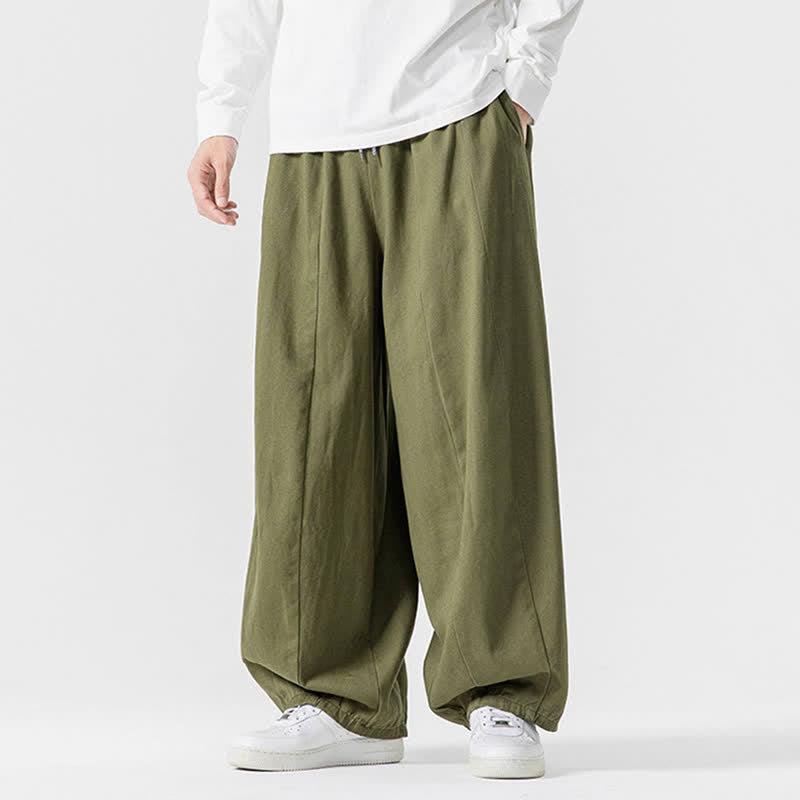 Buddha Stones Pantalones largos de algodón liso, sencillos, con cordón ajustable, estilo casual de otoño, para hombre, de pierna recta y con bolsillos. - image 21