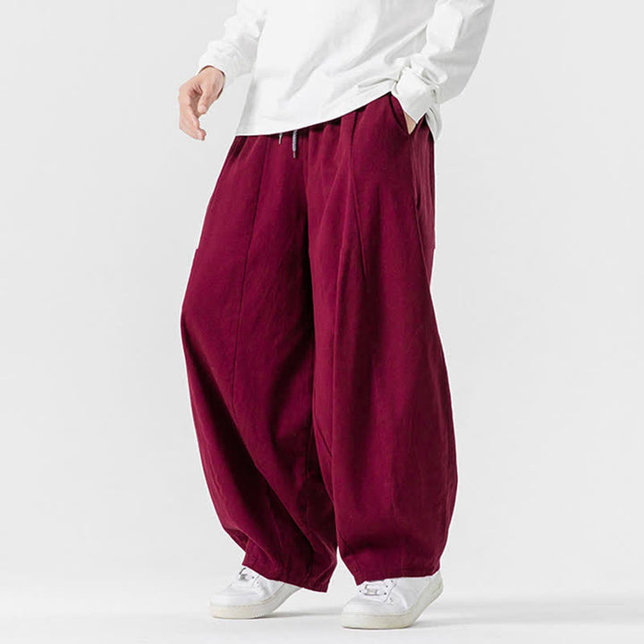 Buddha Stones Pantalones largos de algodón liso, sencillos, con cordón ajustable, estilo casual de otoño, para hombre, de pierna recta y con bolsillos. - image 48