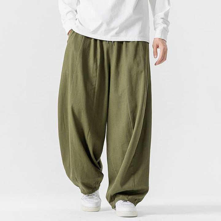 Buddha Stones Pantalones largos de algodón liso, sencillos, con cordón ajustable, estilo casual de otoño, para hombre, de pierna recta y con bolsillos. - image 23