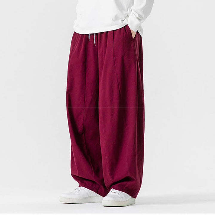 Buddha Stones Pantalones largos de algodón liso, sencillos, con cordón ajustable, estilo casual de otoño, para hombre, de pierna recta y con bolsillos. - image 47