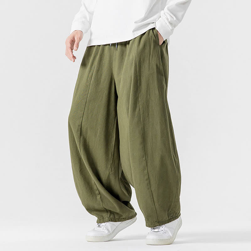 Buddha Stones Pantalones largos de algodón liso, sencillos, con cordón ajustable, estilo casual de otoño, para hombre, de pierna recta y con bolsillos. - image 24