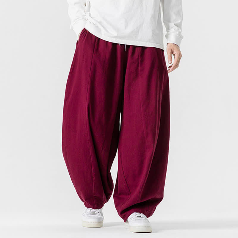 Buddha Stones Pantalones largos de algodón liso, sencillos, con cordón ajustable, estilo casual de otoño, para hombre, de pierna recta y con bolsillos. - image 46