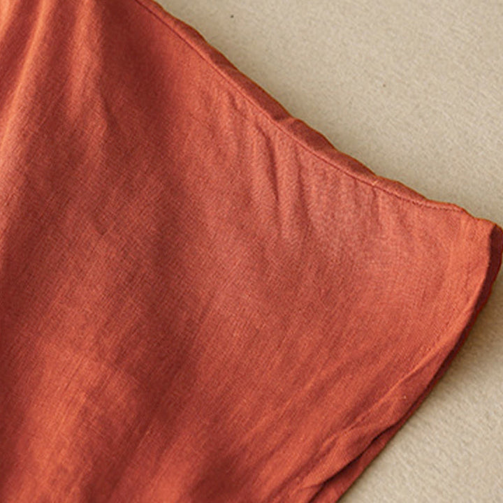 Camiseta de manga corta con cuello redondo y cordón ajustable para mujer, con bordado informal de árbol y Buddha Stones. - image 24