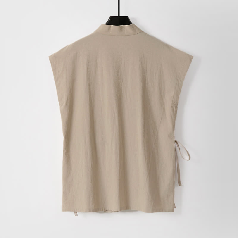 Buddha Stones 2 piezas de camisas de manga corta de algodón y lino con cordón ajustable estilo Tang para meditación de verano, pantalones cortos para hombre con bolsillos. - image 11