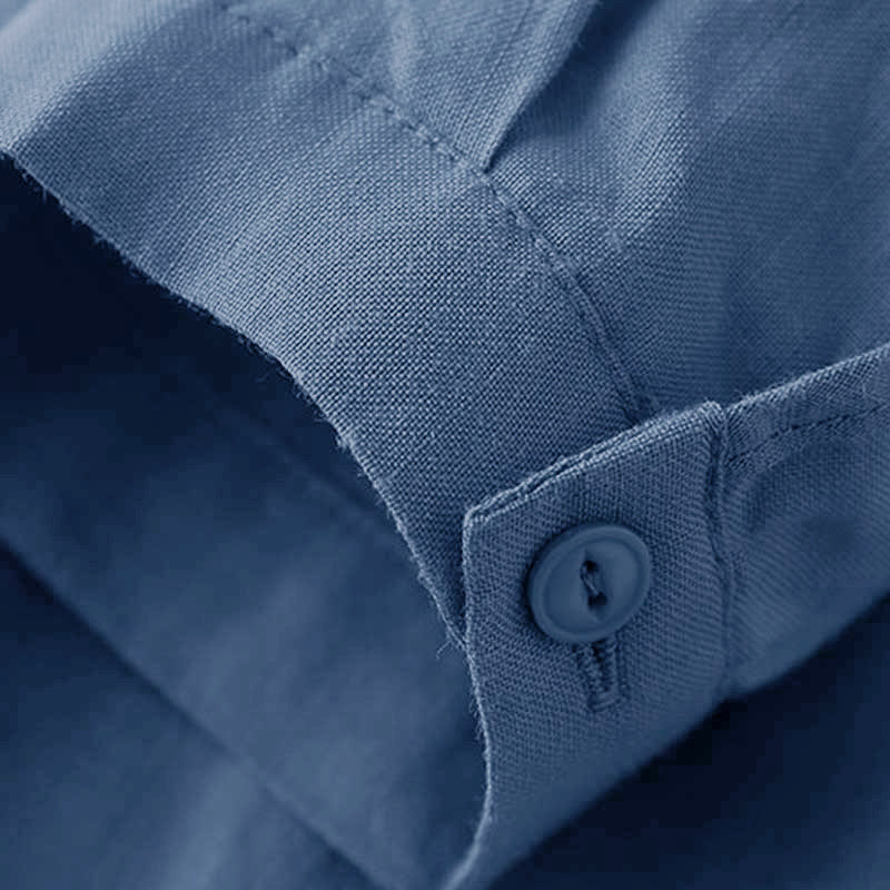 Camisa de lino y algodón lisa con diseño de manga tres cuartos y escote en V para mujer de Buddha Stones - image 4