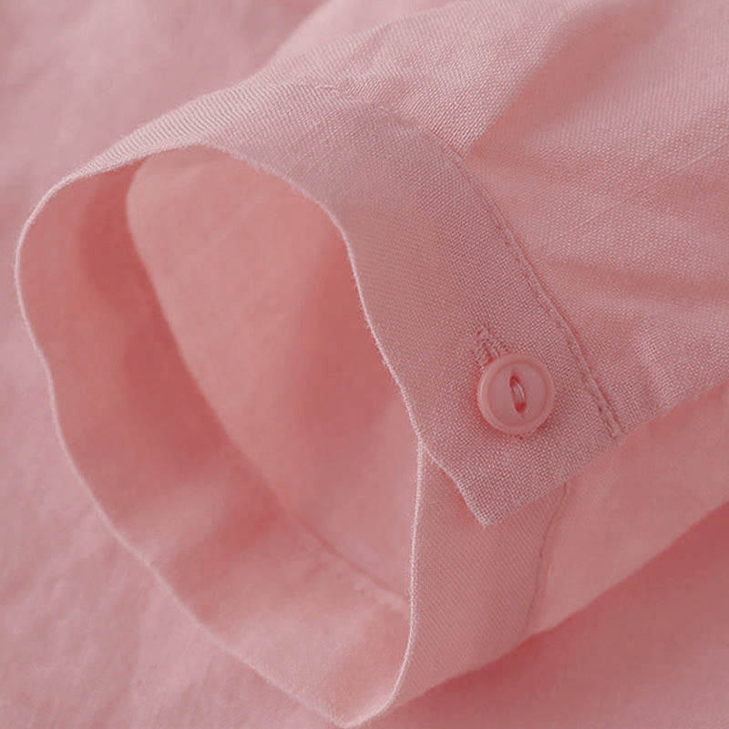 Camisa de lino y algodón lisa con diseño de manga tres cuartos y escote en V para mujer de Buddha Stones - image 9