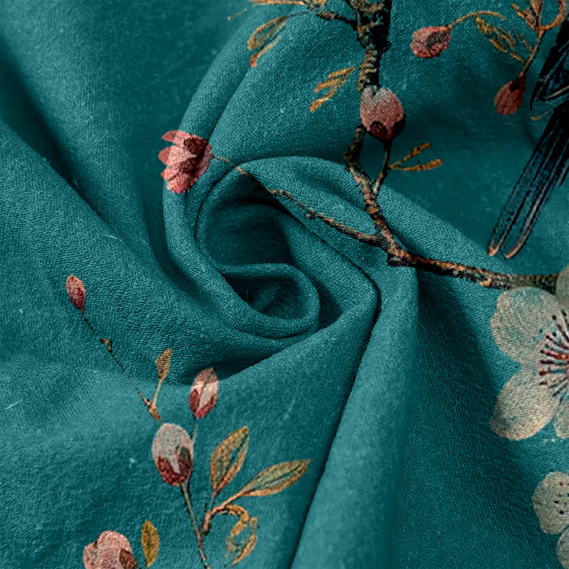Buddha Stones Pantalones de mujer de algodón puro con elegante estampado de flores de cerezo y cintura elástica con bolsillos. - image 2