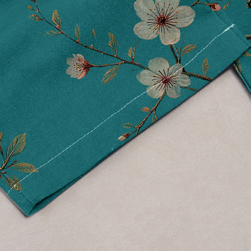 Buddha Stones Pantalones de mujer de algodón puro con elegante estampado de flores de cerezo y cintura elástica con bolsillos. - image 1
