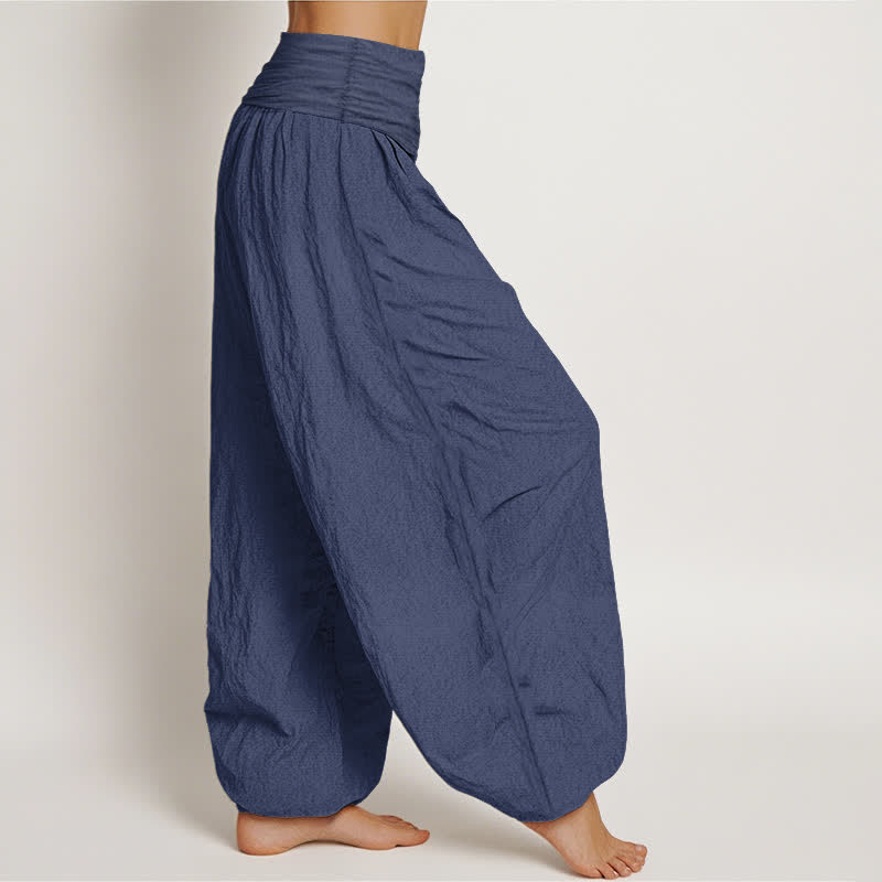 Buddha Stones Pantalones harem de algodón puro con estampado de sol, luna y estrellas para mujer, con cintura elástica. - image 1