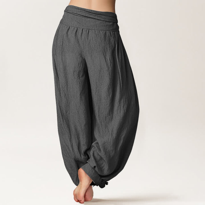 Buddha Stones Pantalones harem de algodón puro con estampado de loto y luna para mujer, cintura elástica. - image 10