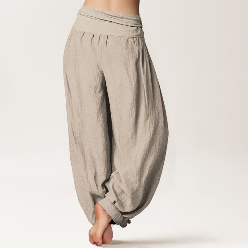 Buddha Stones Pantalones harem de algodón puro con estampado de loto y luna para mujer, cintura elástica. - image 13