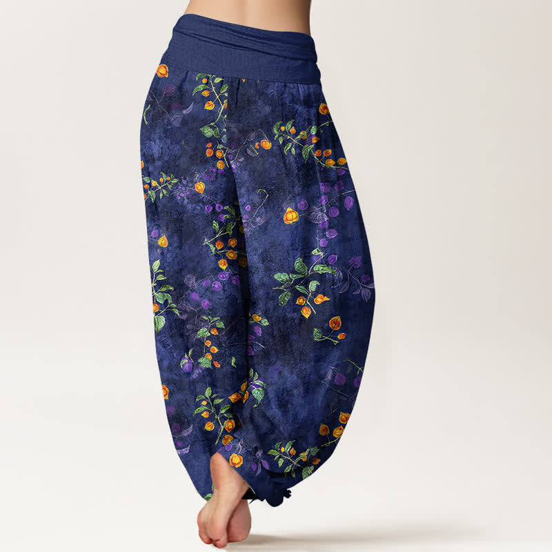 Buddha Stones Pantalones harem de mujer con cintura elástica y estampado de enredaderas de azahar de algodón. - image 2